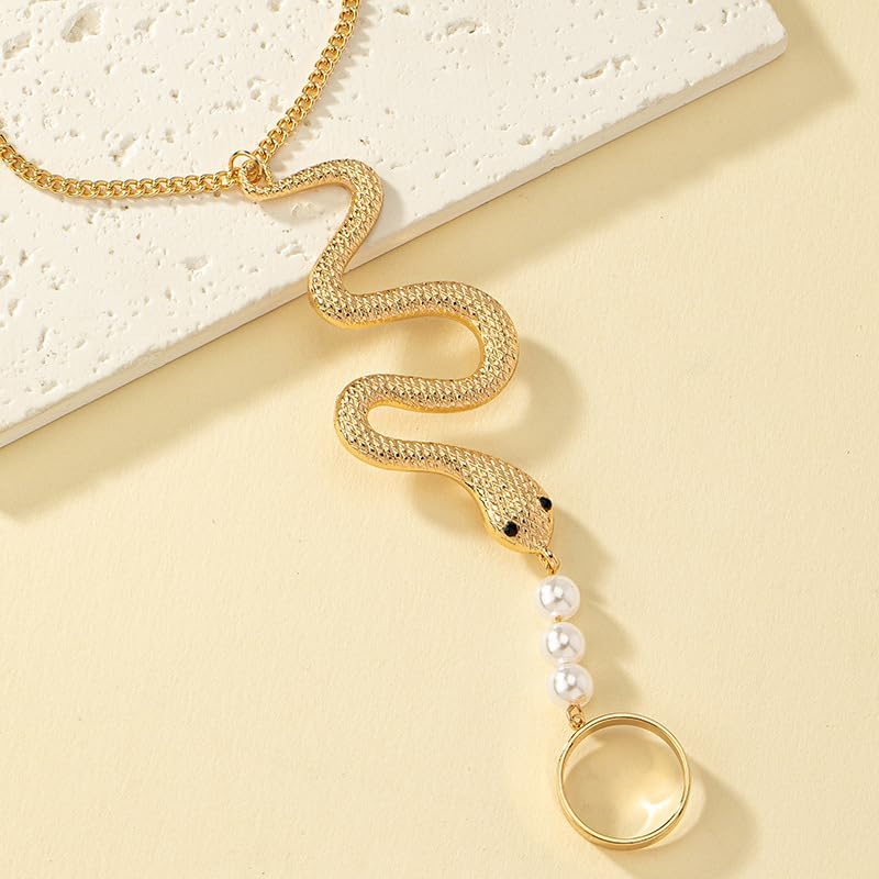 CSIYANJRY99 Snake Hand Chain Bracelet Snake Chain Finger Ring Bracelet Slave Chain Hand Harness Bracelet Snake Pearl Friendship Bracelet Jewelry Accessories - Image 3
